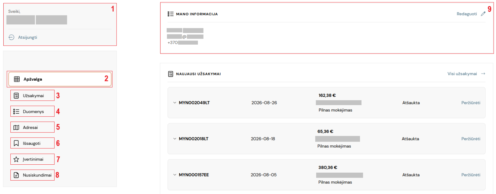 Asmeninės paskyros puslapis