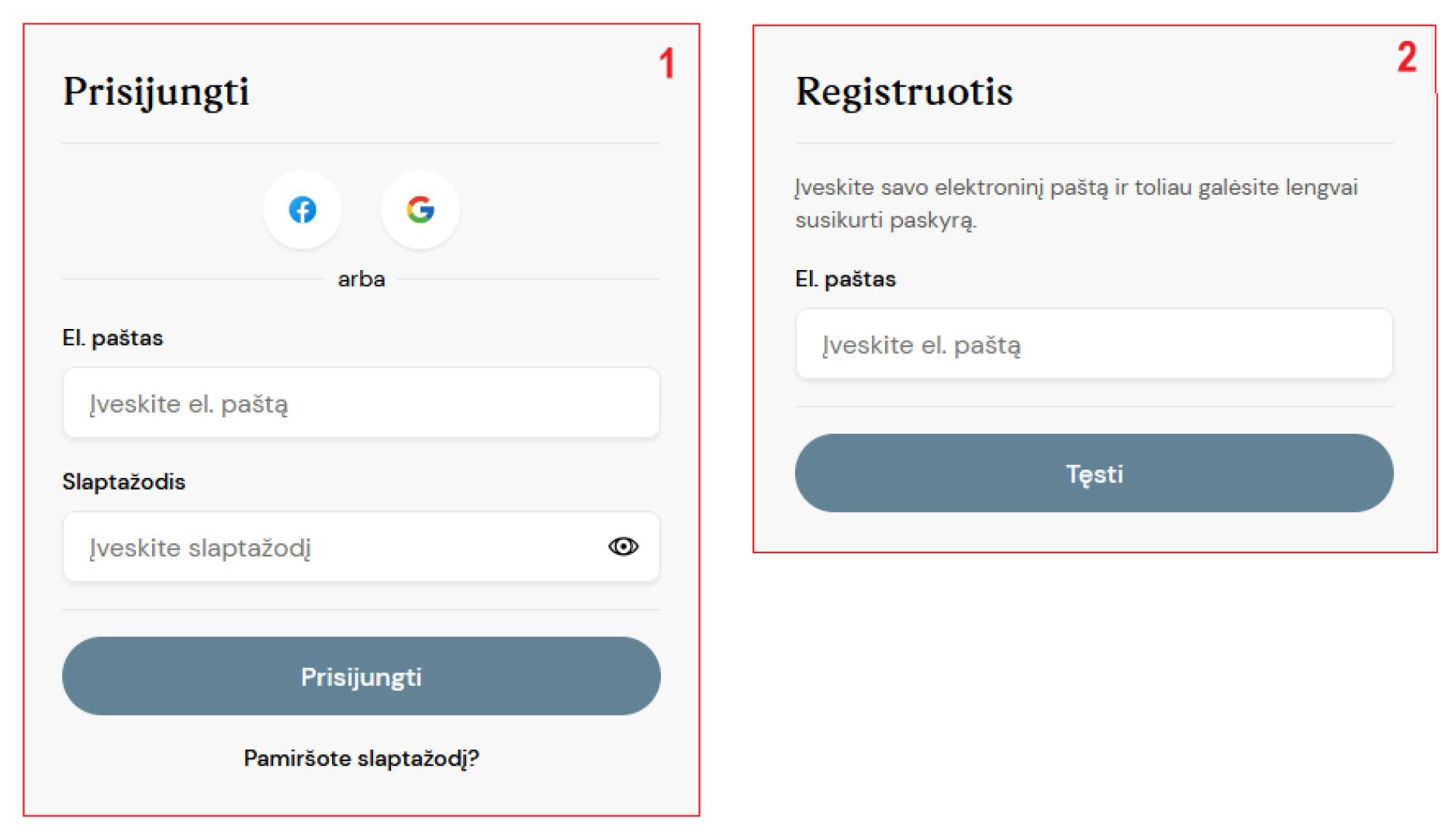 Prisijungimas ir registracija